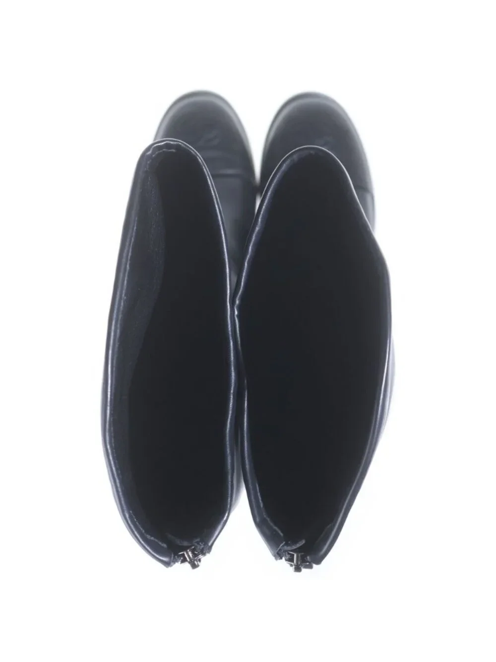 Chanel CC Logo Back Zip Leather Long Boots Black